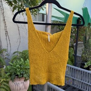 Free People Gold Ribbed Sweater Tank | Size XS